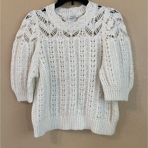 Sundance Large White Wool‎ Blend Open Chunky Knit Short Sleeve Sweater